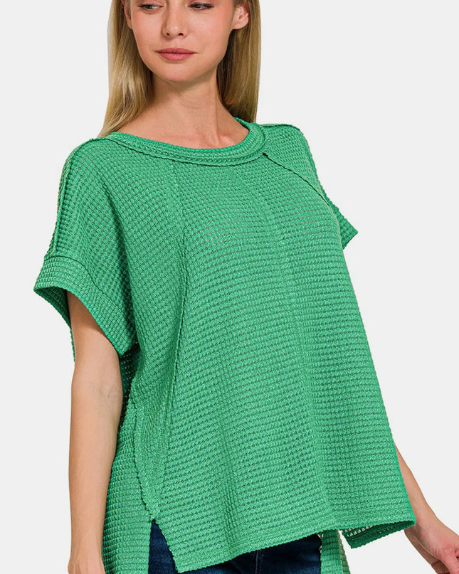 Zenana Waffle Exposed-Seam Short Sleeve T-Shirt