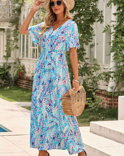 Multicolored V-Neck Maxi Dress