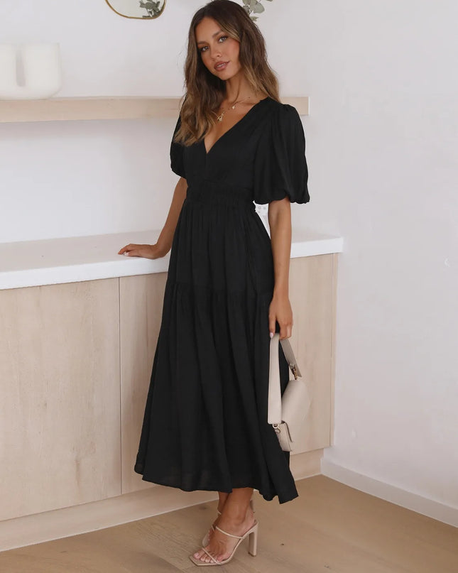 Tiered Surplice Half Sleeve Midi Dress