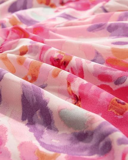 Floral Print Shirred One Shoulder Maxi Dress