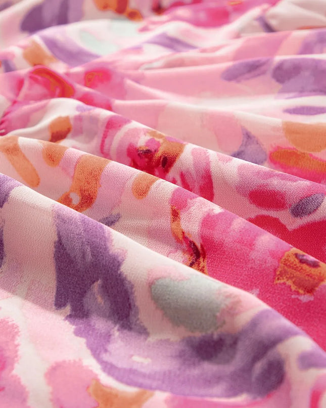 Floral Print Shirred One Shoulder Maxi Dress