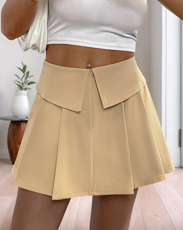 Perfee Pleated High Rise Shorts Tan