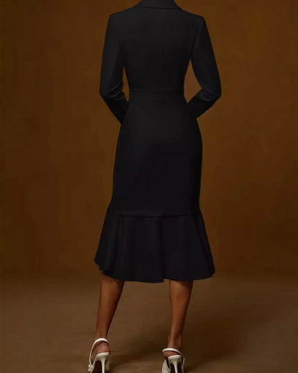 Ruffled Hem Long Sleeve Midi Blazer Dress