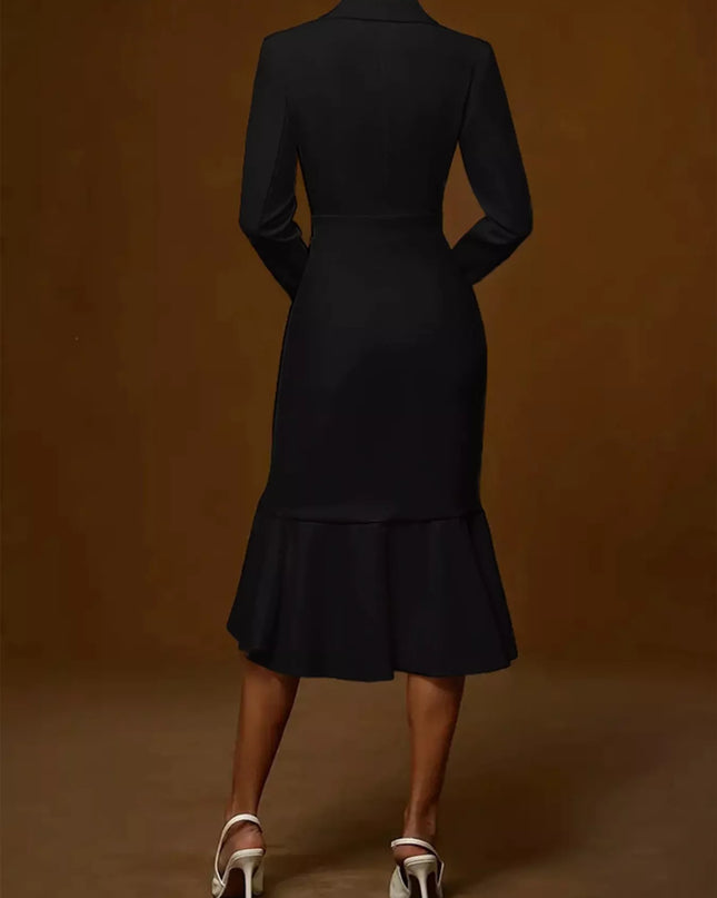 Ruffled Hem Long Sleeve Midi Blazer Dress