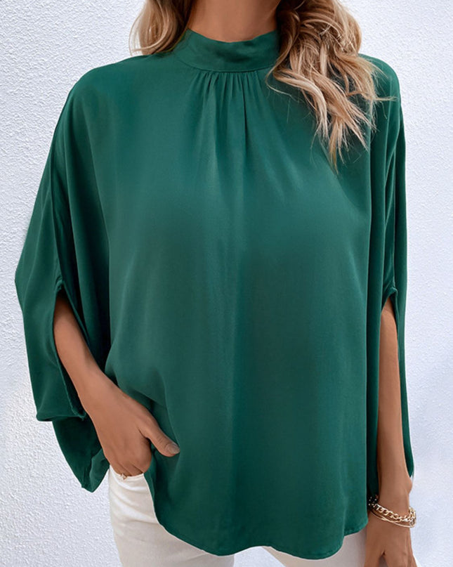 Perfee Tie Back Mock Neck Blouse