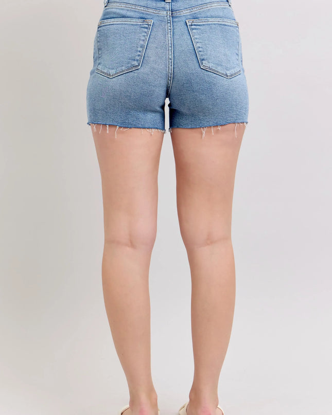 Judy Blue Full Size High Waist Denim Shorts W/stitch Over Destroy Detail Plus Size 