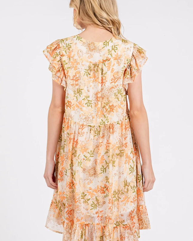 Mittoshop Floral Chiffon Ruffle Short Sleeve Mini Dress 