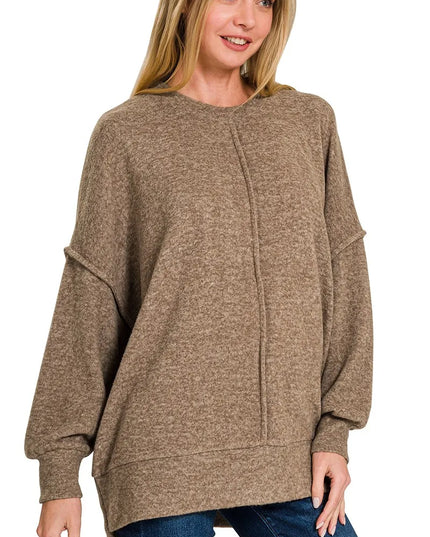 Zenana Brushed Melange Hacci Oversized Sweater MOCHA