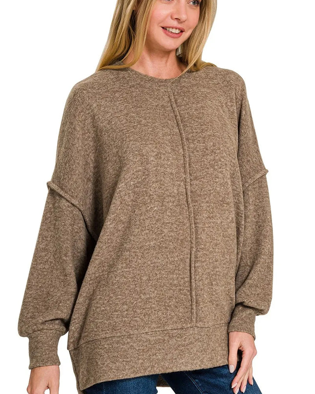Zenana Brushed Melange Hacci Oversized Sweater MOCHA