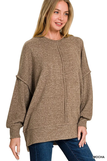Zenana Brushed Melange Hacci Oversized Sweater MOCHA