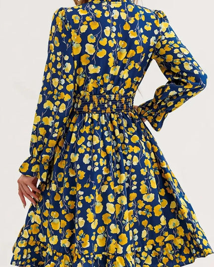 Floral Print Flounce Sleeve Ruffle Hem Dress