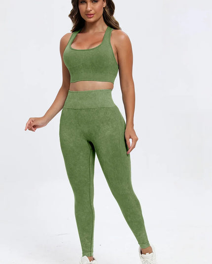 3 Piece Washed Square Neck Wide Strap Active Set 