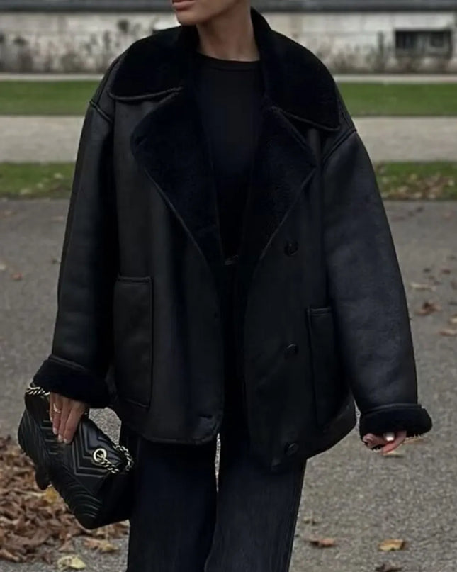 Collared Neck Long Sleeve Plush Jacket