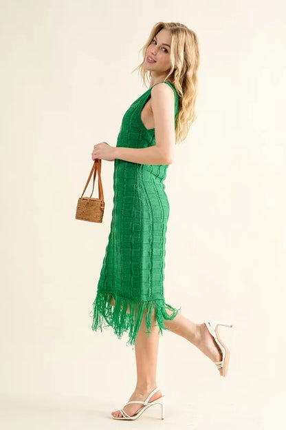And The Why Checkerboard Drop-Needle Fringe Sleeveless Dress
