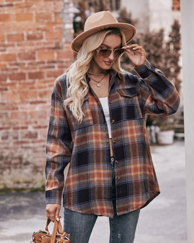 Plaid Button-Down Long Sleeve Shirt