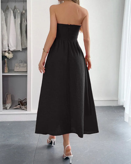 Strapless A-Line Midi Dress with Pockets 