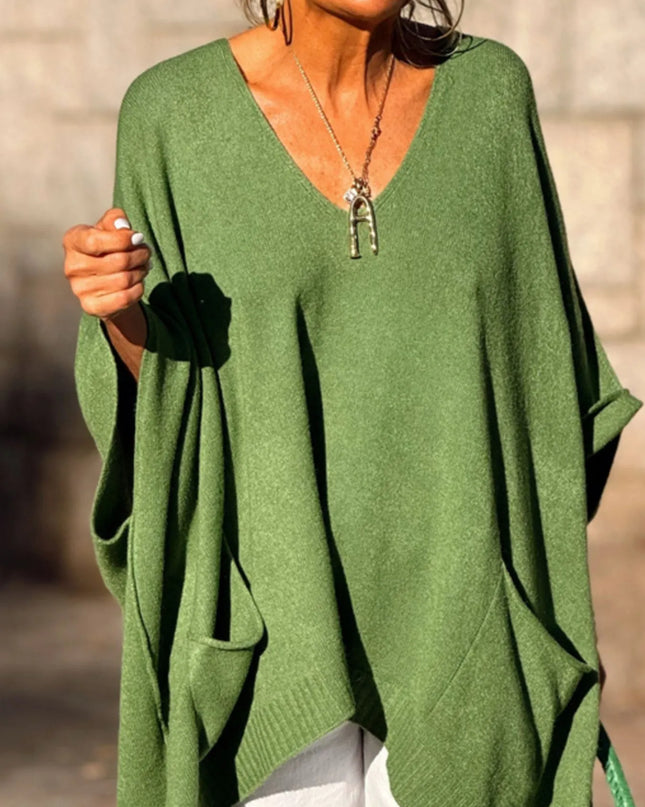 Ribbed Hem V-Neck Sweater