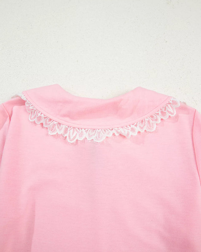 Peter Pan Lace Embellished Neck Sweatshirt and Skirt Two Piece Set