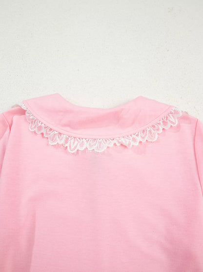 Peter Pan Lace Embellished Neck Sweatshirt and Skirt Two Piece Set