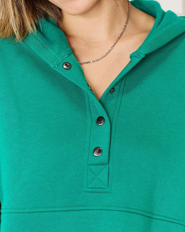 Zenana Half Snap Long Sleeve Hoodie