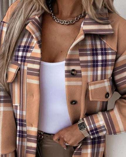 Button Up Long Sleeve Plaid Outerwear