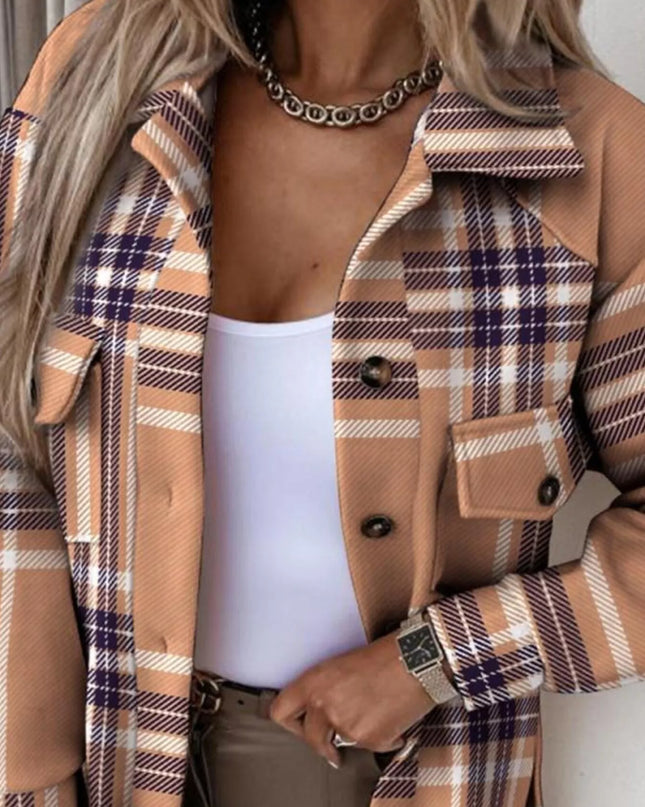 Button Up Long Sleeve Plaid Outerwear