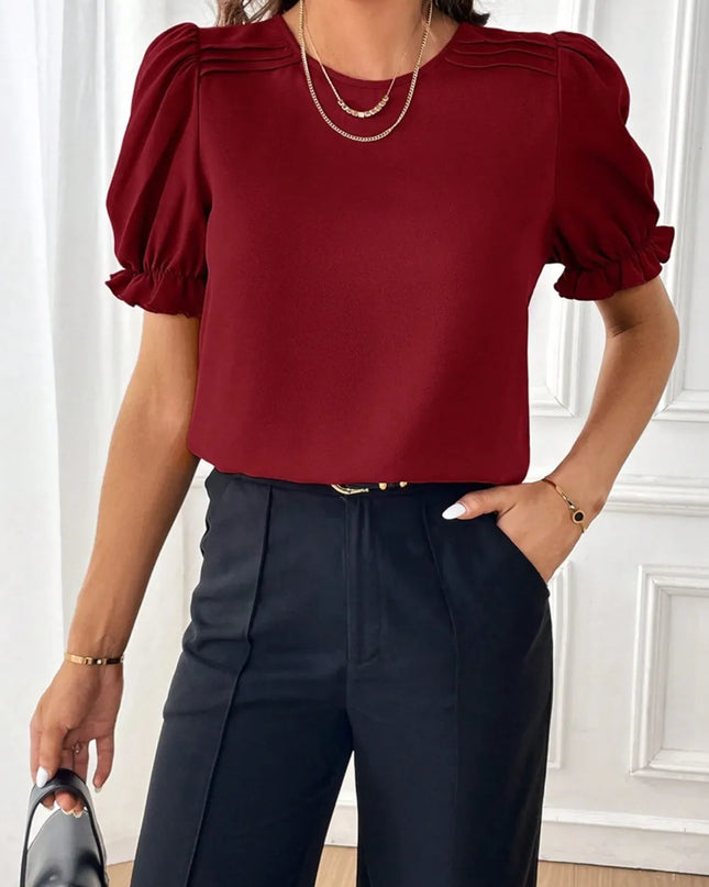 Round Neck Flounce Sleeve Blouse 
