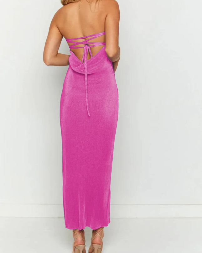 Lace-Up Back Tube Maxi Dress 