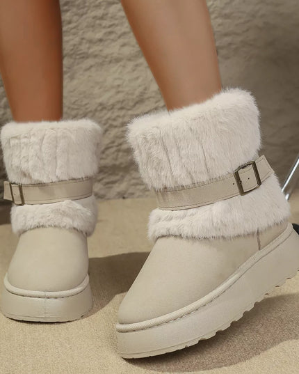 Round Toe Platform Boots Beige