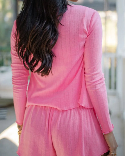 Button Down Cardigan, Cami and Shorts Set