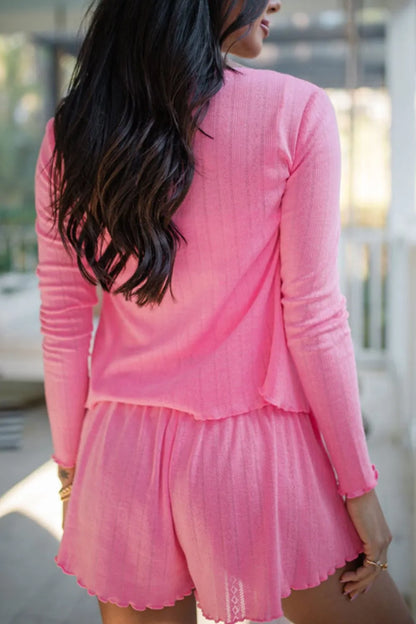 Button Down Cardigan, Cami and Shorts Set