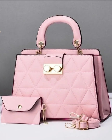 Women's Medium Pu Leather Geometric Solid Color Elegant Zipper Bag Sets Pink