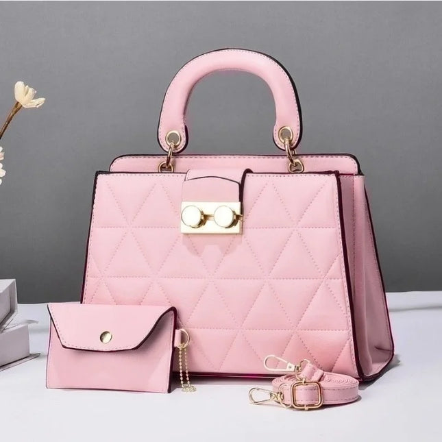 Women's Medium Pu Leather Geometric Solid Color Elegant Zipper Bag Sets Pink