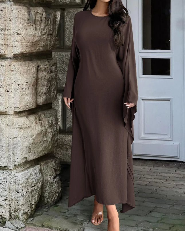 Round Neck Maxi Dress with Flowing Cape Sleeves