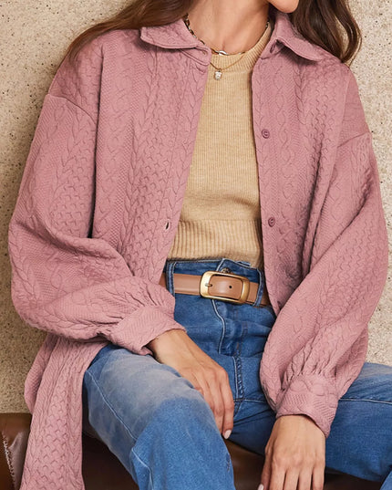 Cable Texture Puff Sleeve Loose Shacket