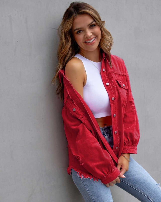 Distressed Drop Shoulder Denim Jacket