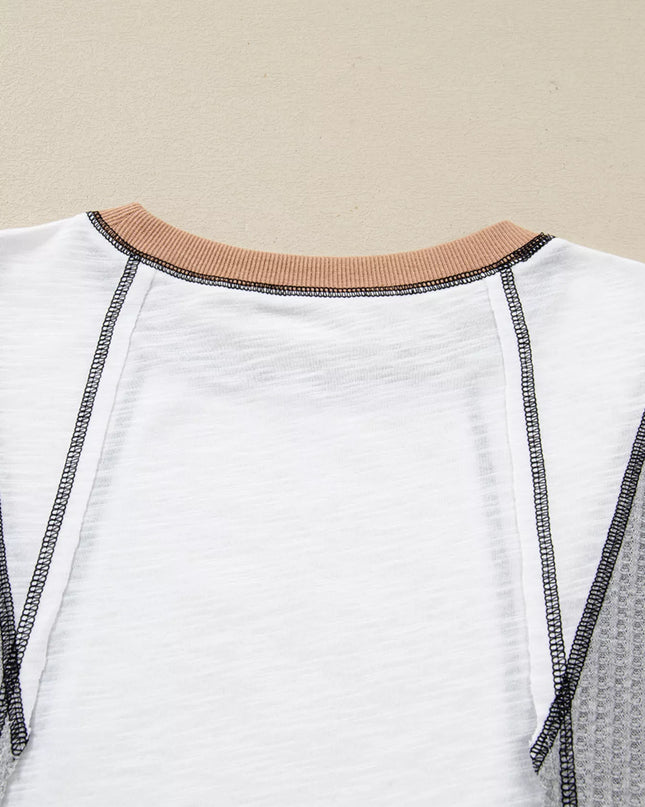 Color Block Textured Knit Patchwork Casual Top