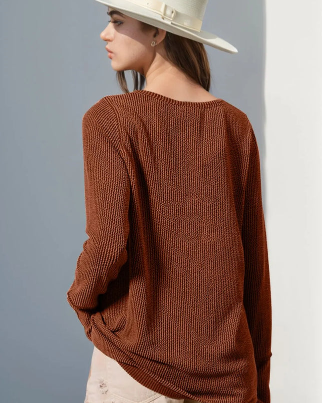 Double Take Full Size Notched Thumbhole Long Sleeve T-Shirt