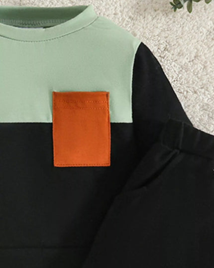 Children's Color Block Pocket Detail Top and Pants Outfit Set