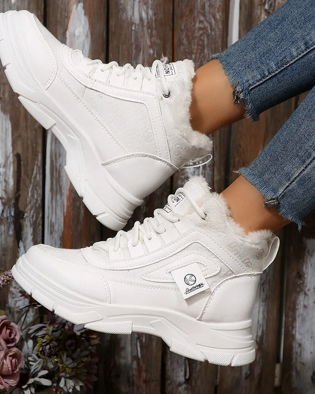 High-Top Platform Chunky Sneaker Boots with Lace-Up White