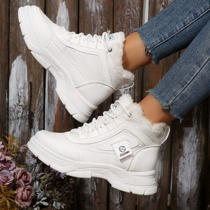 High-Top Platform Chunky Sneaker Boots with Lace-Up White