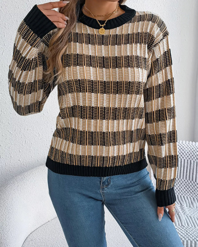 Striped Round Neck Long Sleeve Sweater