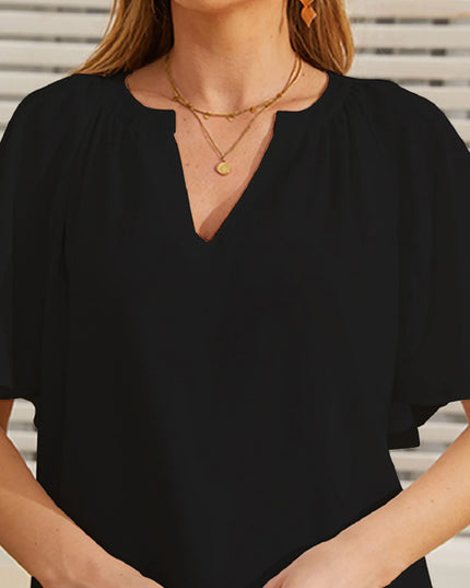 Flutter Sleeve Notched Blouse