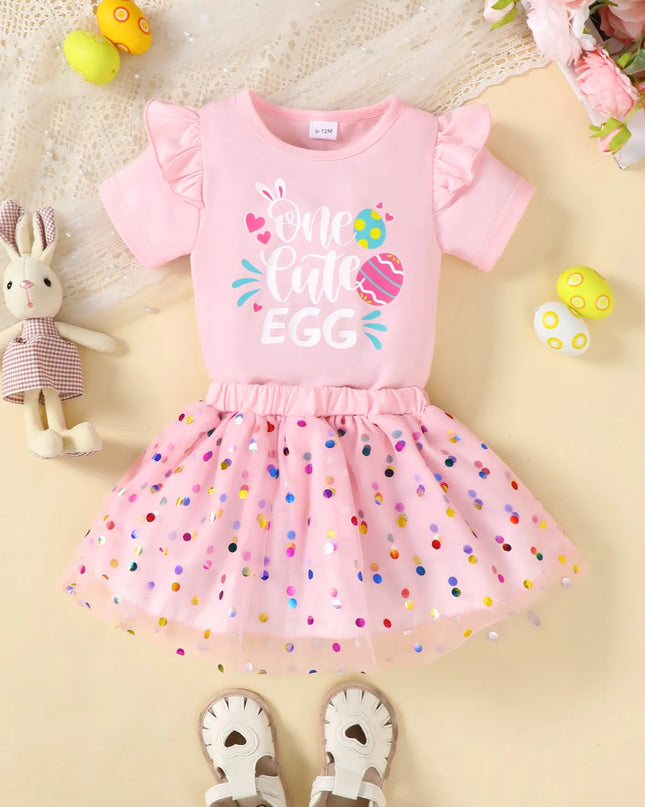 Children's Ruffled Graphic Bodysuit and Skirt Set