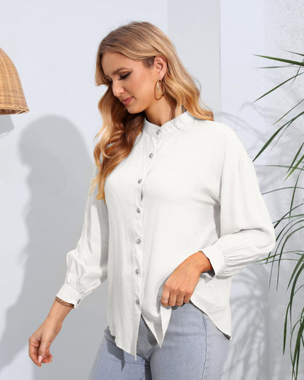 Mock Neck Buttoned Long Sleeve Shirt