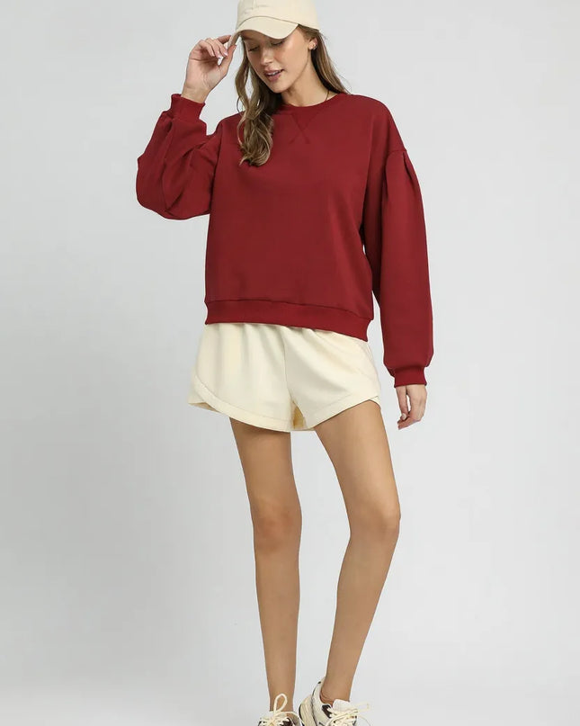 Umgee Round Neck Sweatshirt with Pleated Detail