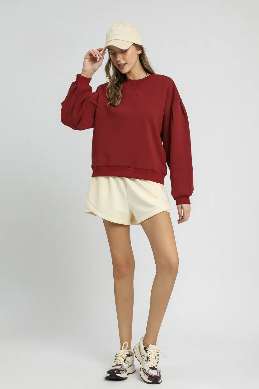 Umgee Round Neck Sweatshirt with Pleated Detail