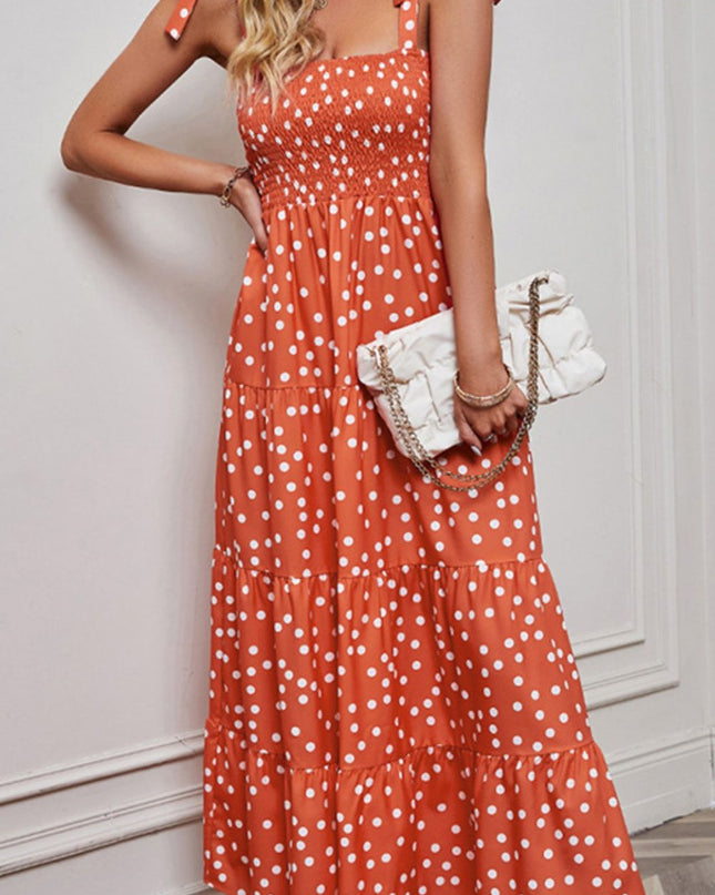 Polka Dot Smocked Tiered Sleeveless Dress