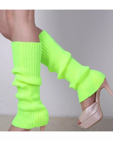 Ribbed Knit Leg Warmers Neon Green One Size