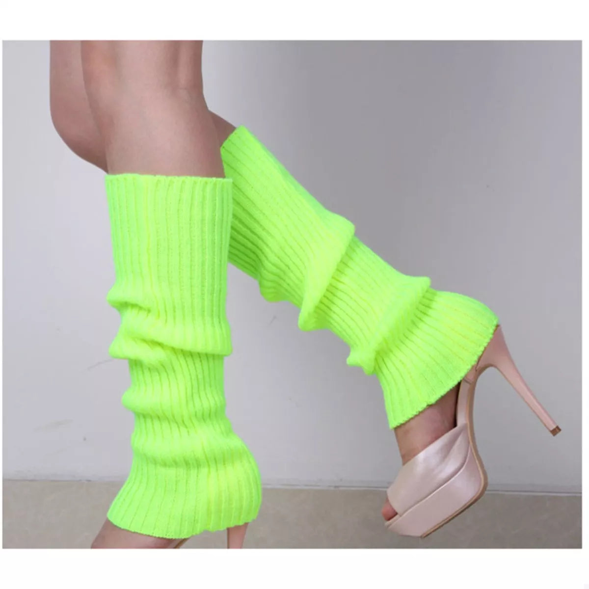 Ribbed Knit Leg Warmers Neon Green One Size
